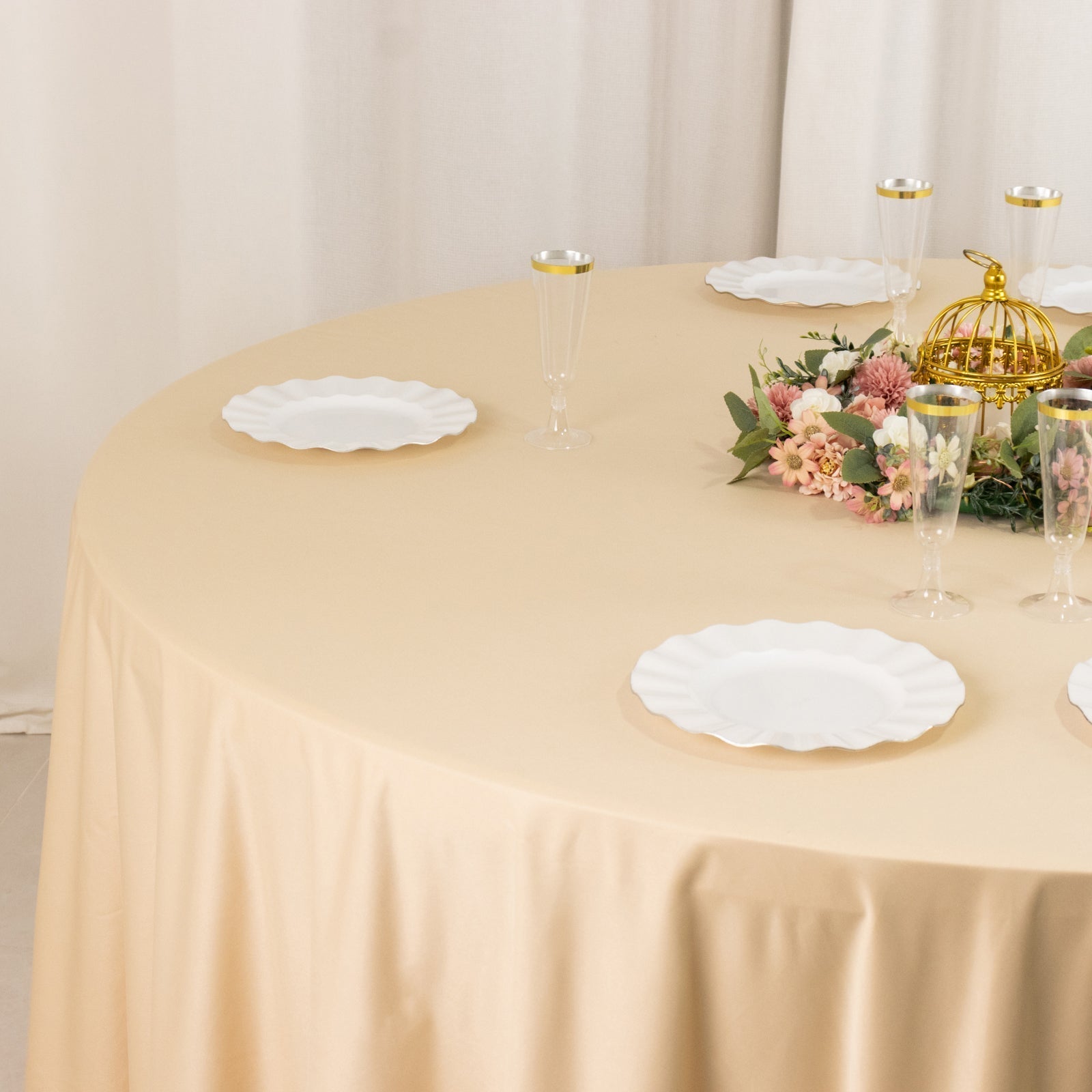 Scuba Round 108" Tablecloth Beige - Wrinkle Free & Stain Resistant Table Cover - Bell Racket Store