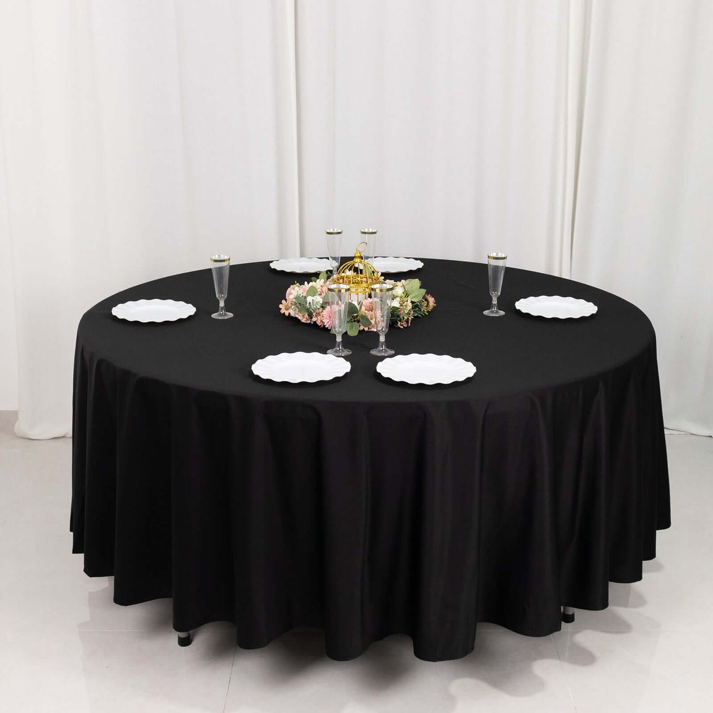 Scuba Round 108" Tablecloth Black - Wrinkle Free & Stain Resistant Table Cover for Exquisite Events - Bell Racket Store