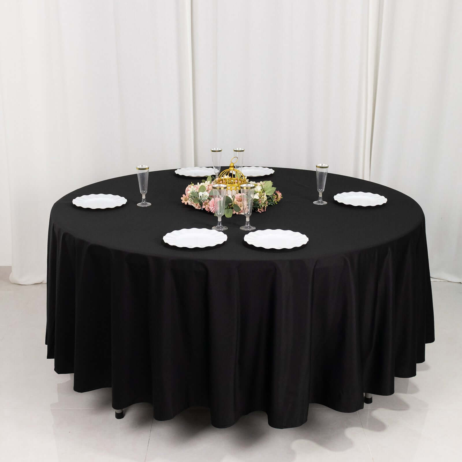 Scuba Round 108" Tablecloth Black - Wrinkle Free & Stain Resistant Table Cover for Exquisite Events - Bell Racket Store