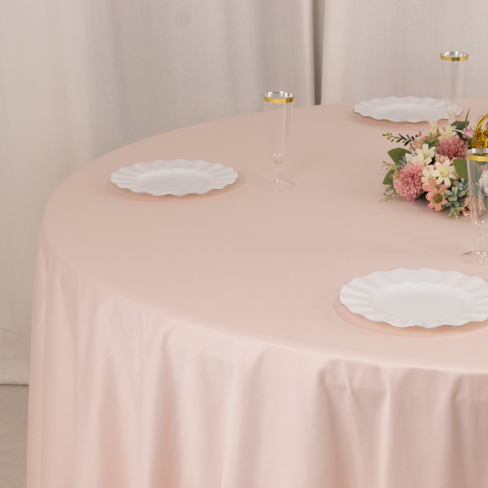 Scuba Round 108" Tablecloth Blush - Wrinkle Free & Stain Resistant Table Cover - Bell Racket Store