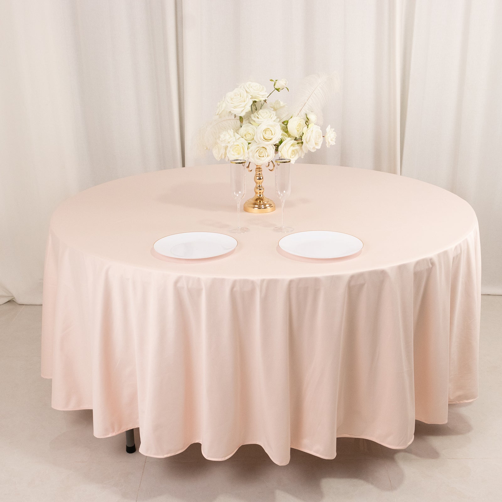 Scuba Round 108" Tablecloth Blush - Wrinkle Free & Stain Resistant Table Cover - Bell Racket Store