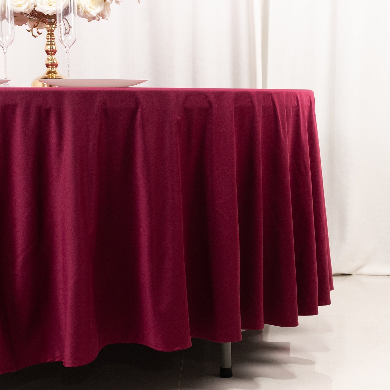 Scuba Round 108" Tablecloth Burgundy - Wrinkle Free & Stain Resistant Table Cover - Bell Racket Store