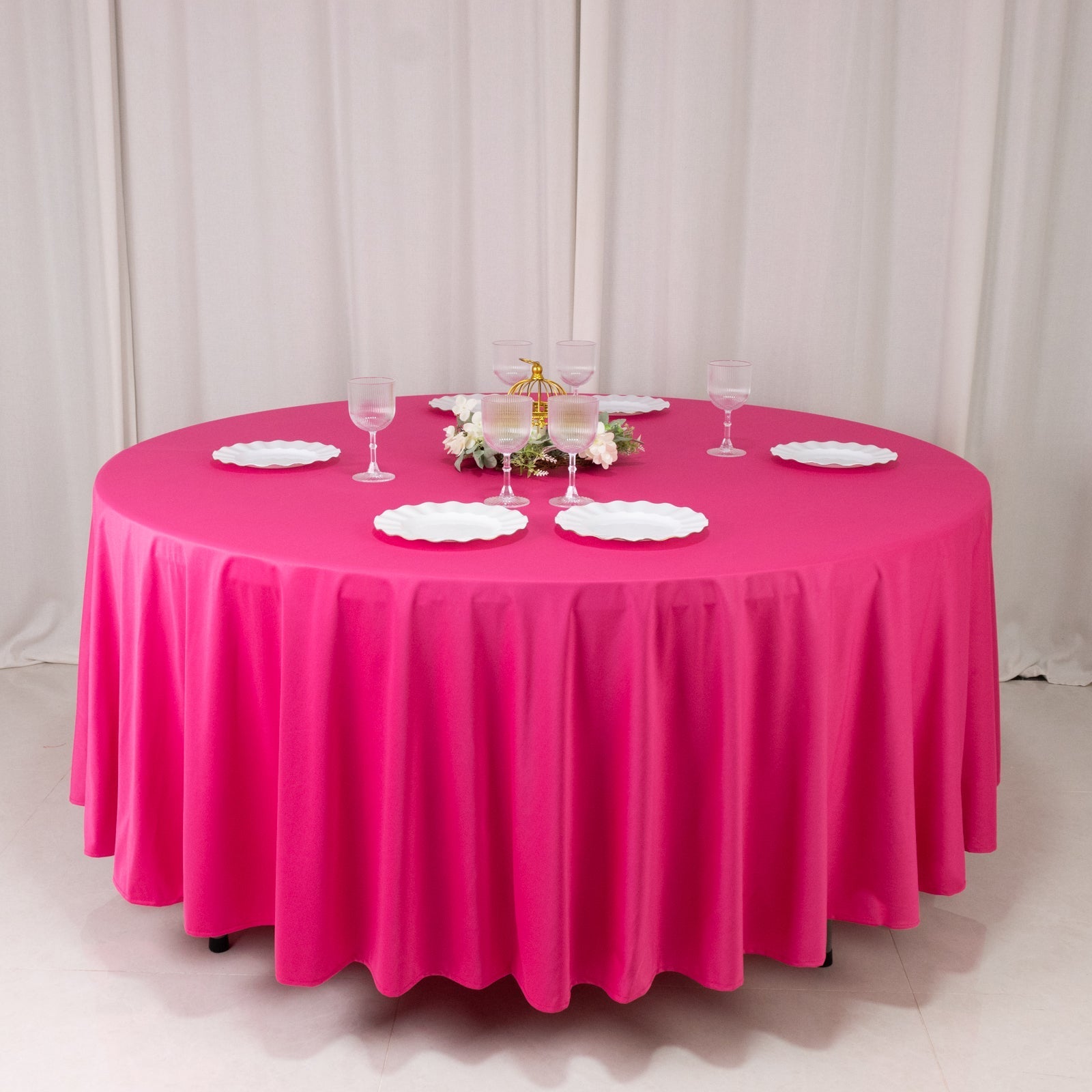 Scuba Round 108" Tablecloth Fuchsia - Wrinkle Free & Stain Resistant Table Cover - Bell Racket Store