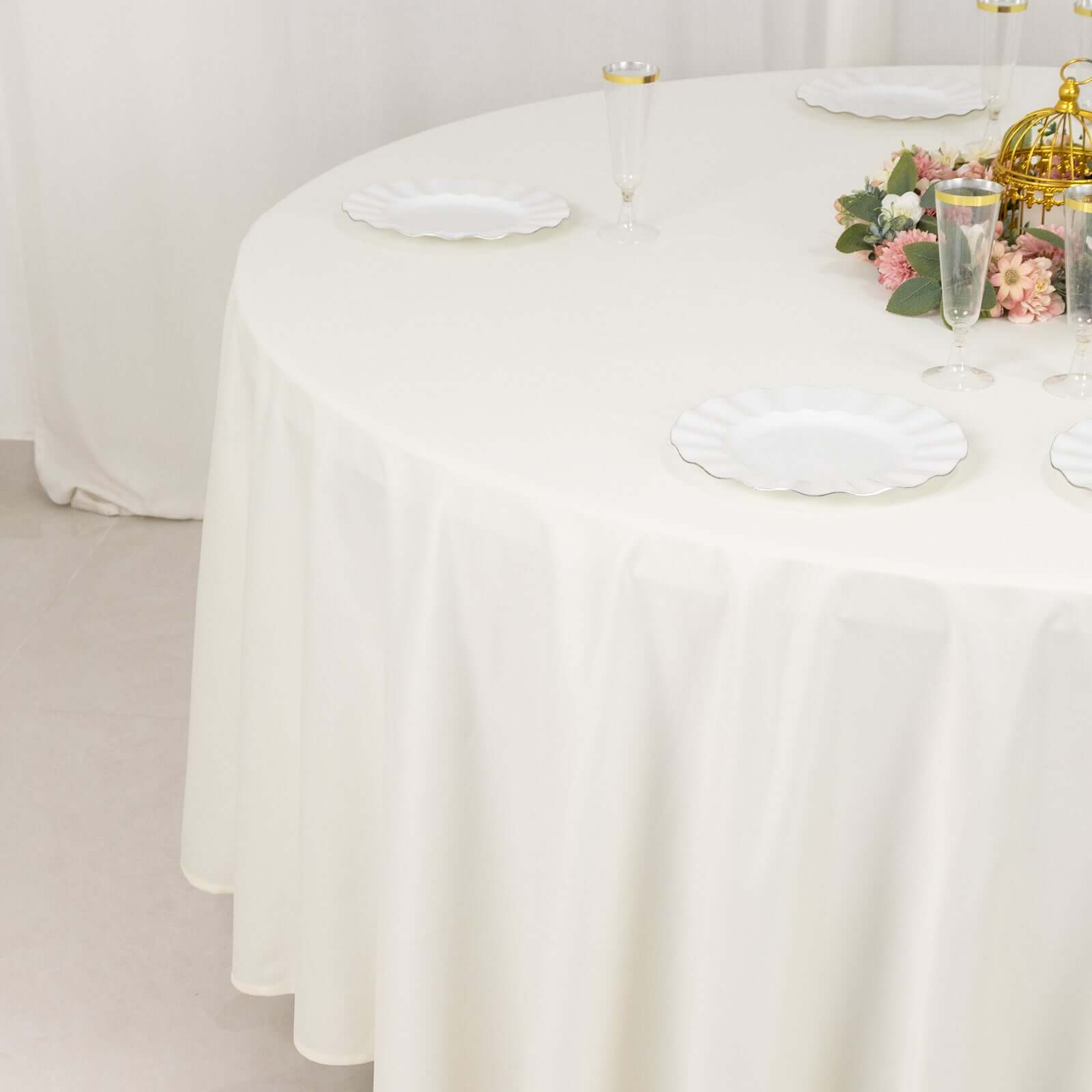 Scuba Round 108" Tablecloth Ivory - Wrinkle Free & Stain Resistant Table Cover - Bell Racket Store