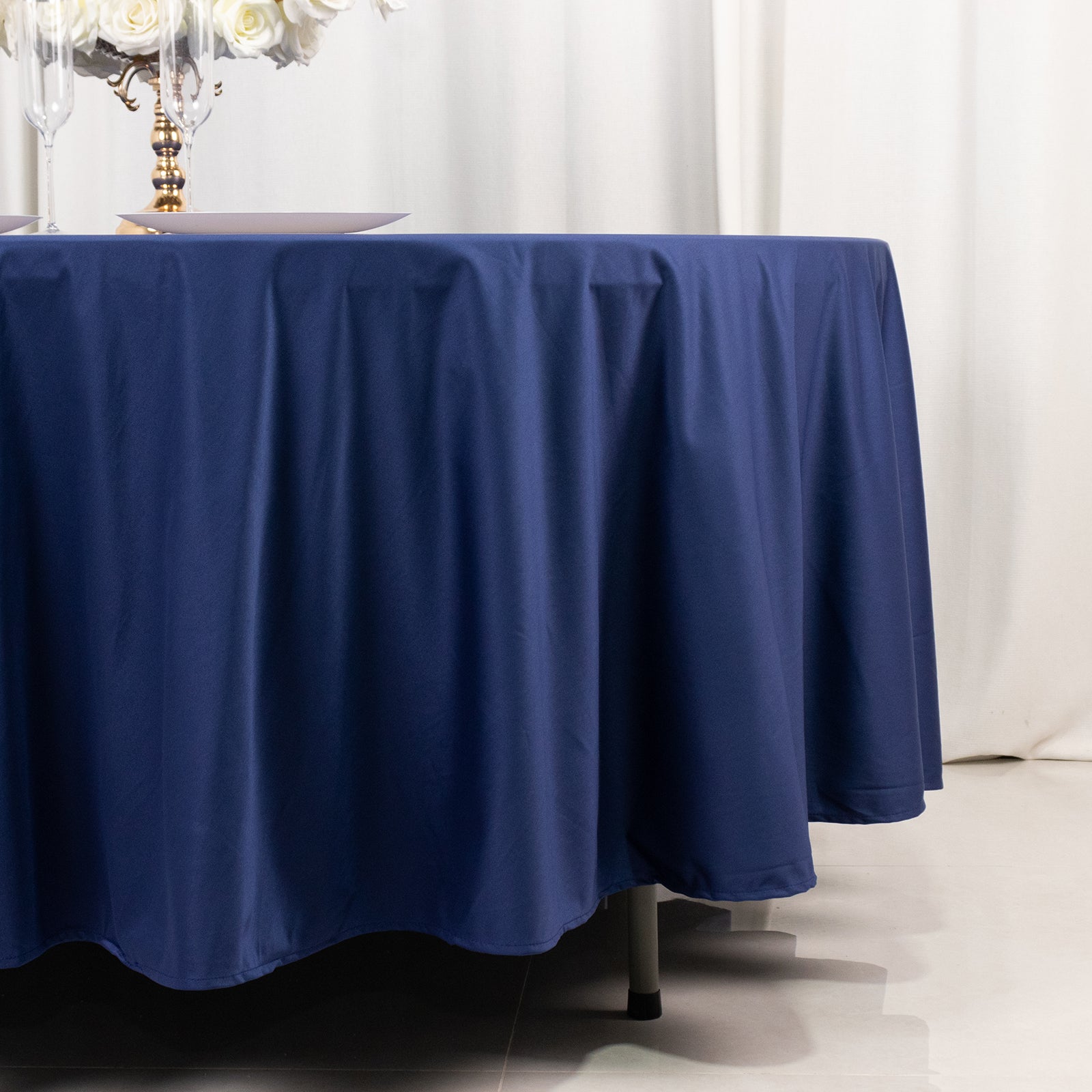 Scuba Round 108" Tablecloth Navy Blue - Wrinkle Free & Stain Resistant Table Cover - Bell Racket Store