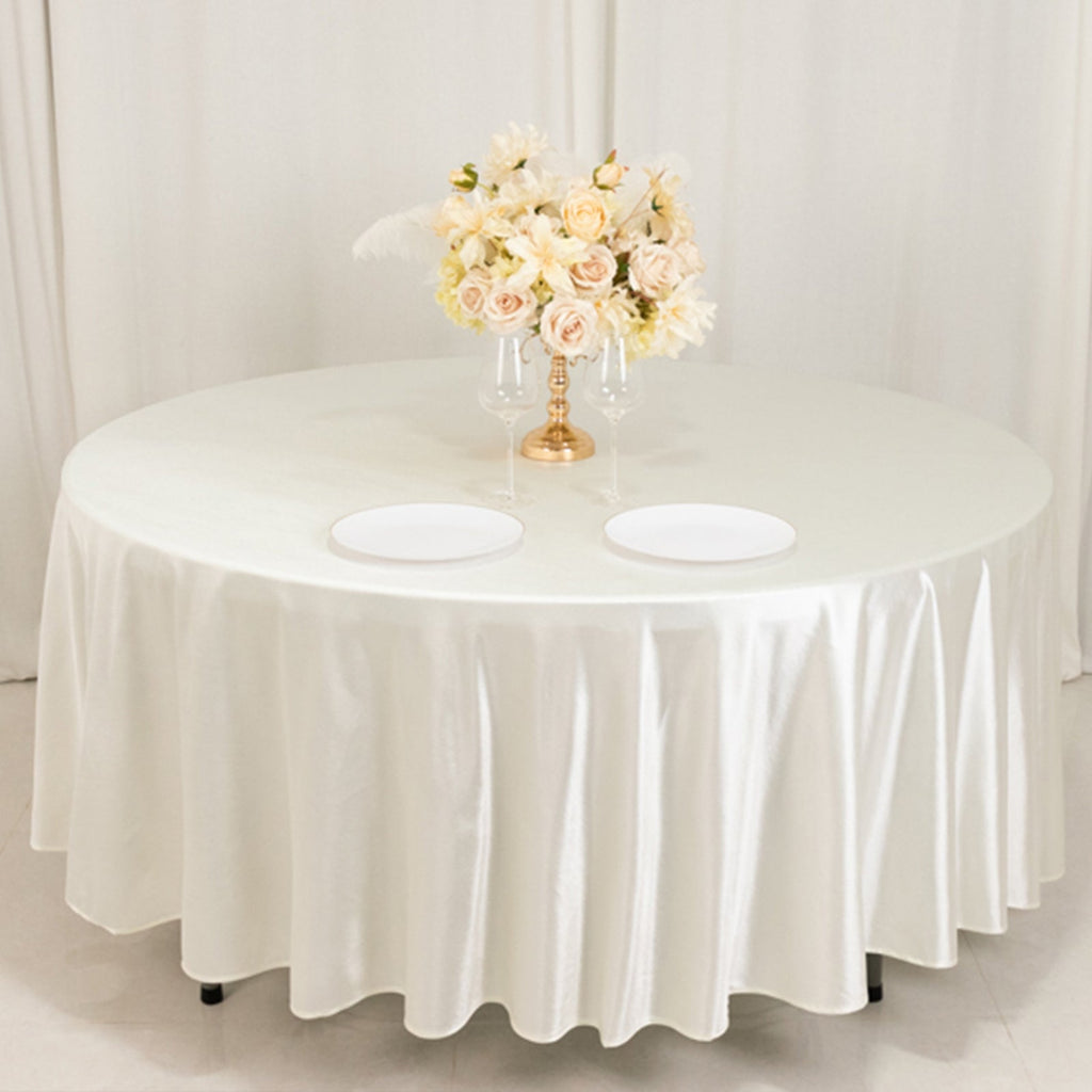 Scuba Round 108" Tablecloth Shimmering Pearl White - Wrinkle Free & Stain Resistant Table Cover - Bell Racket Store