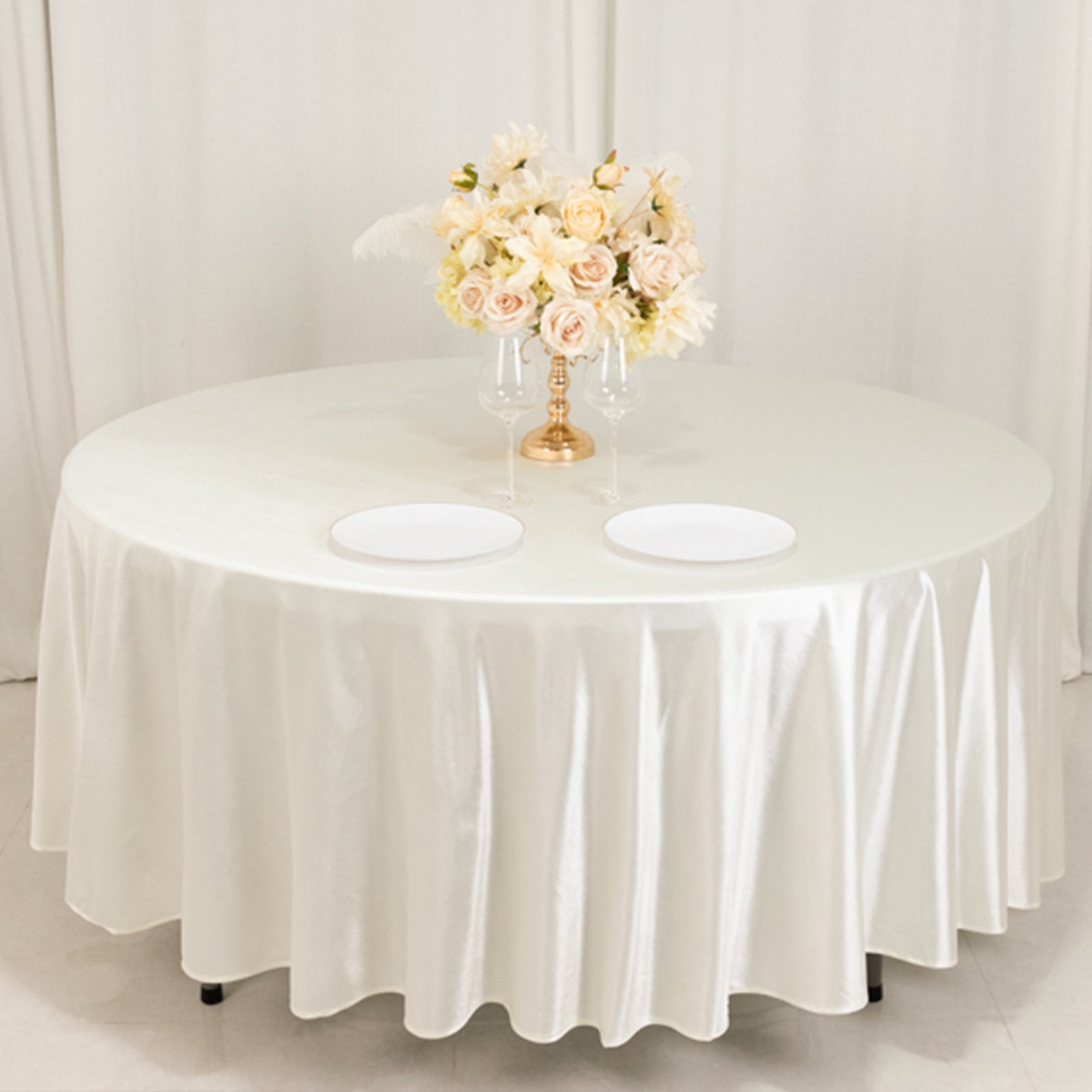 Scuba Round 108" Tablecloth Shimmering Pearl White - Wrinkle Free & Stain Resistant Table Cover - Bell Racket Store