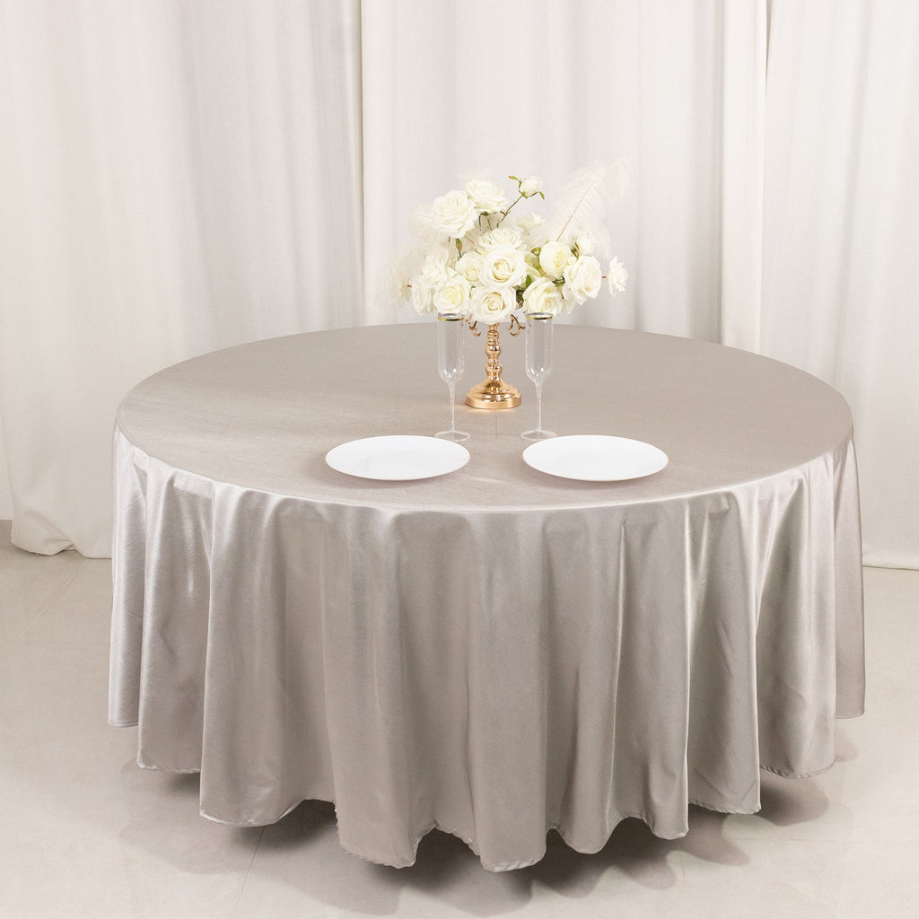 Scuba Round 108" Tablecloth Shimmering Silver - Wrinkle Free & Stain Resistant Table Cover - Bell Racket Store