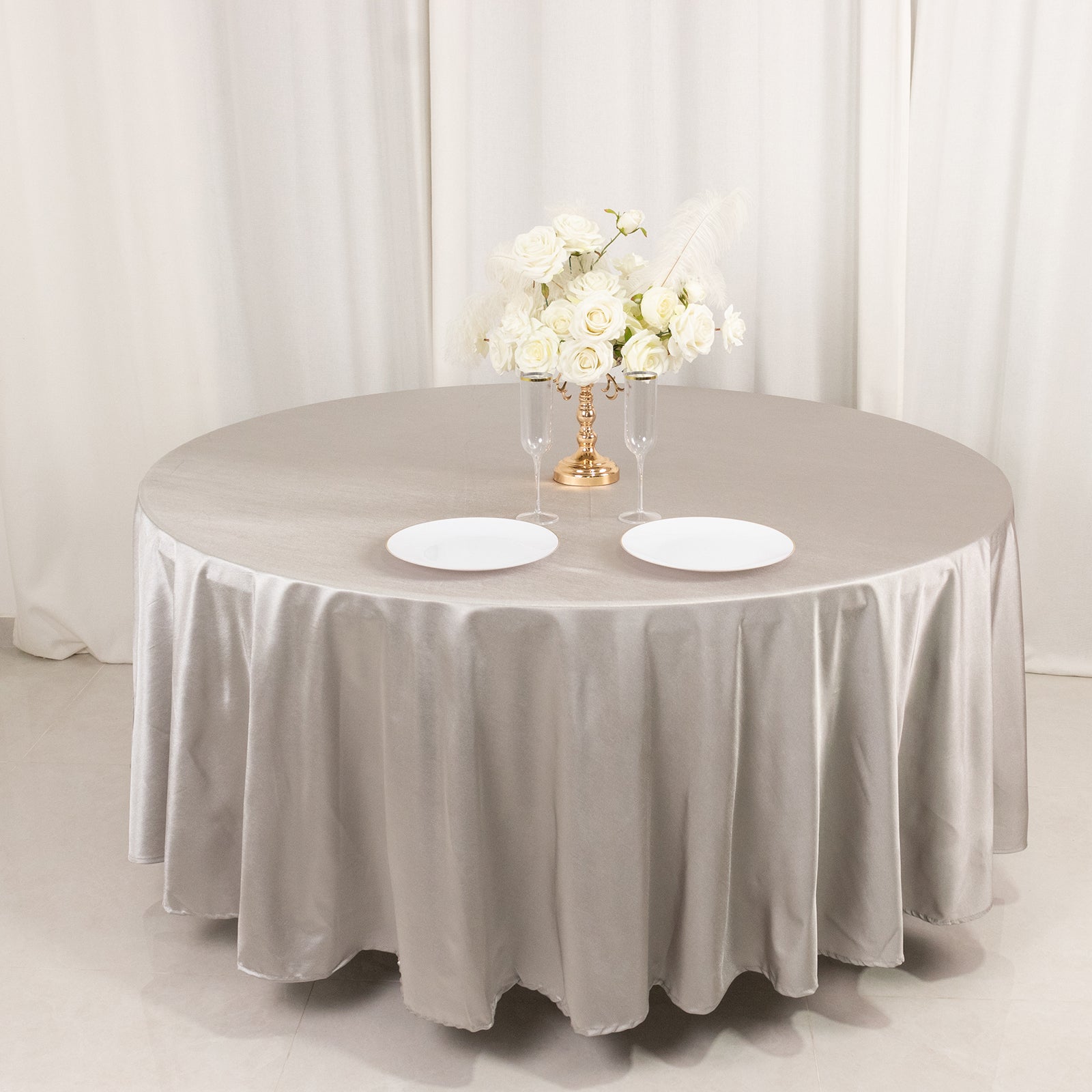 Scuba Round 108" Tablecloth Shimmering Silver - Wrinkle Free & Stain Resistant Table Cover - Bell Racket Store