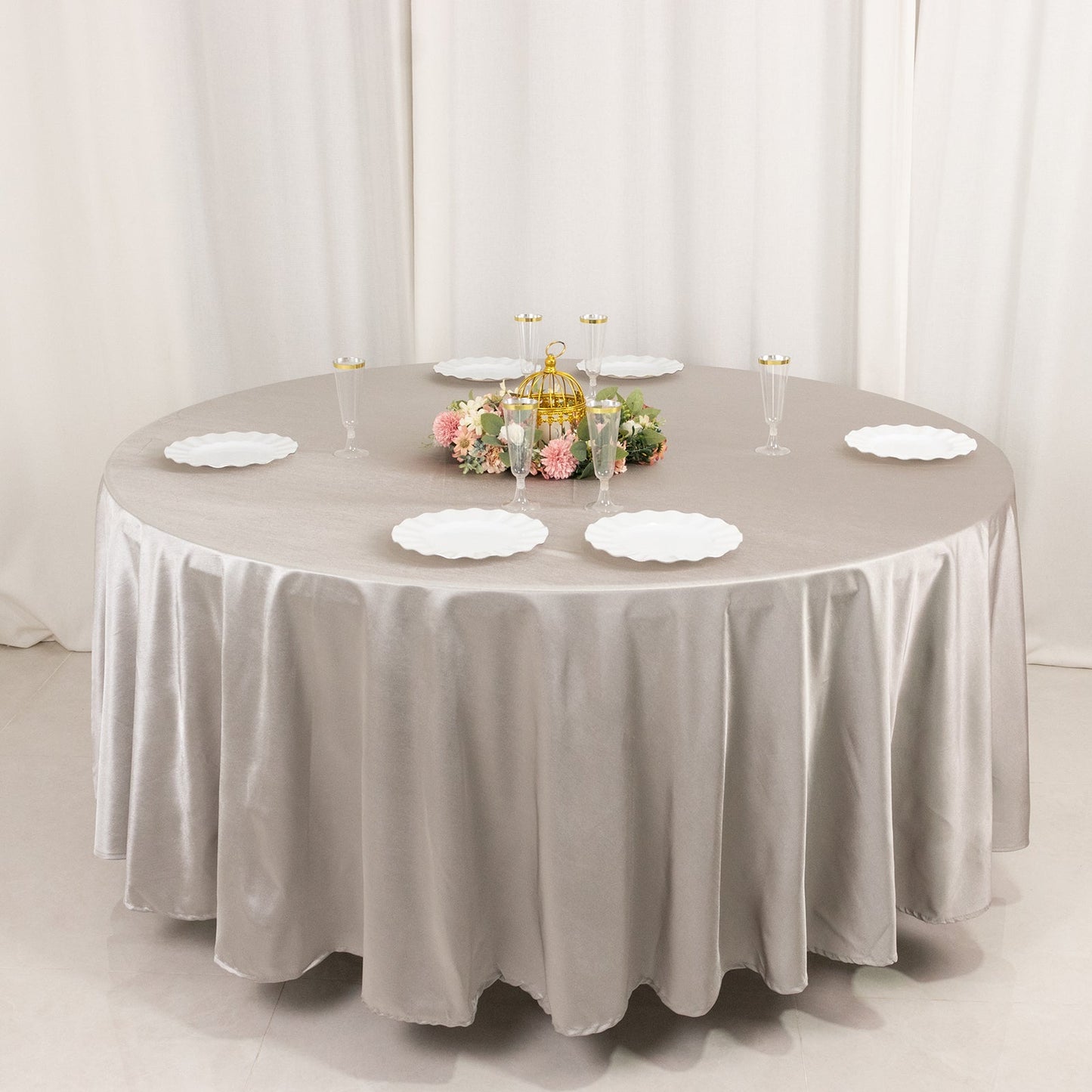 Scuba Round 108" Tablecloth Shimmering Silver - Wrinkle Free & Stain Resistant Table Cover - Bell Racket Store
