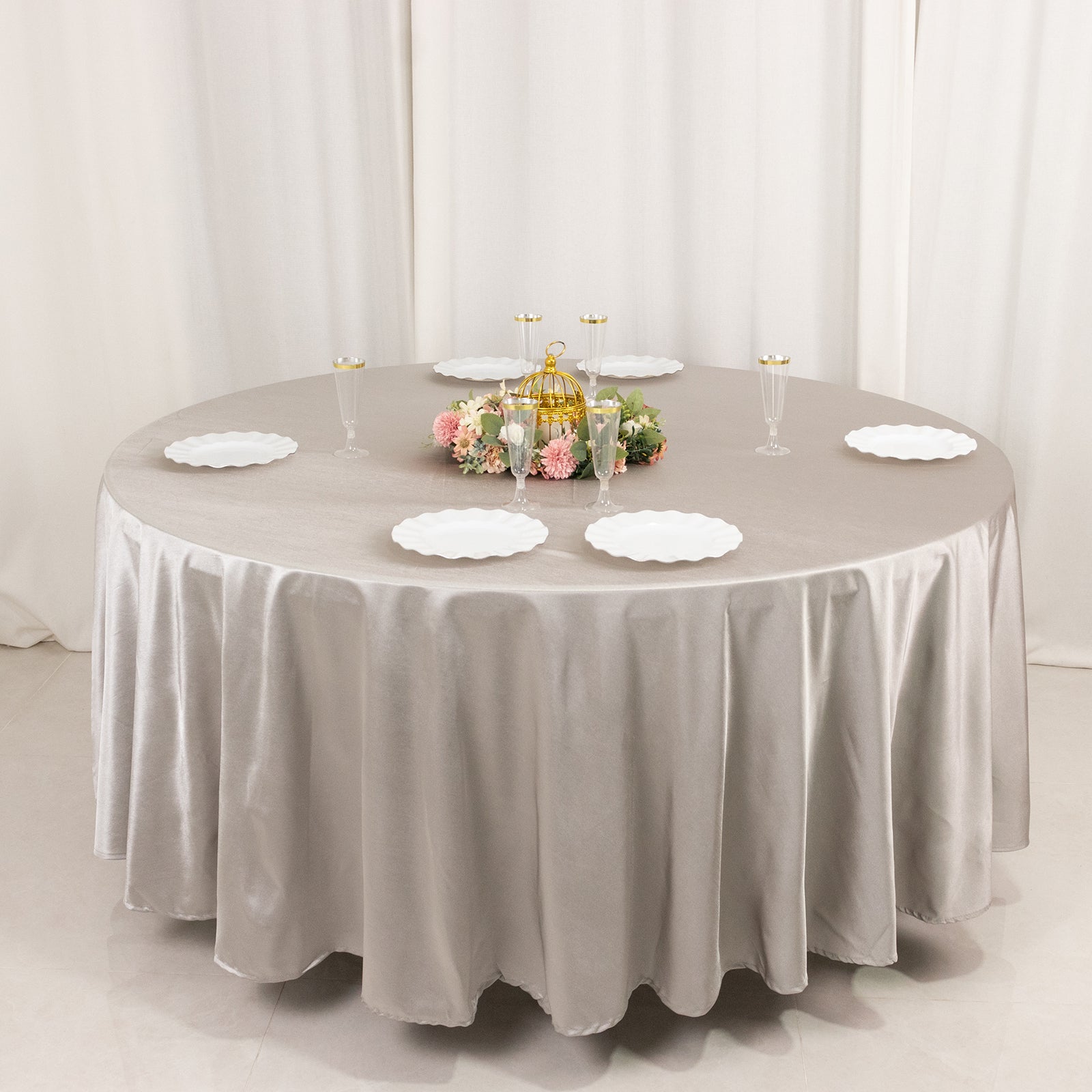 Scuba Round 108" Tablecloth Shimmering Silver - Wrinkle Free & Stain Resistant Table Cover - Bell Racket Store