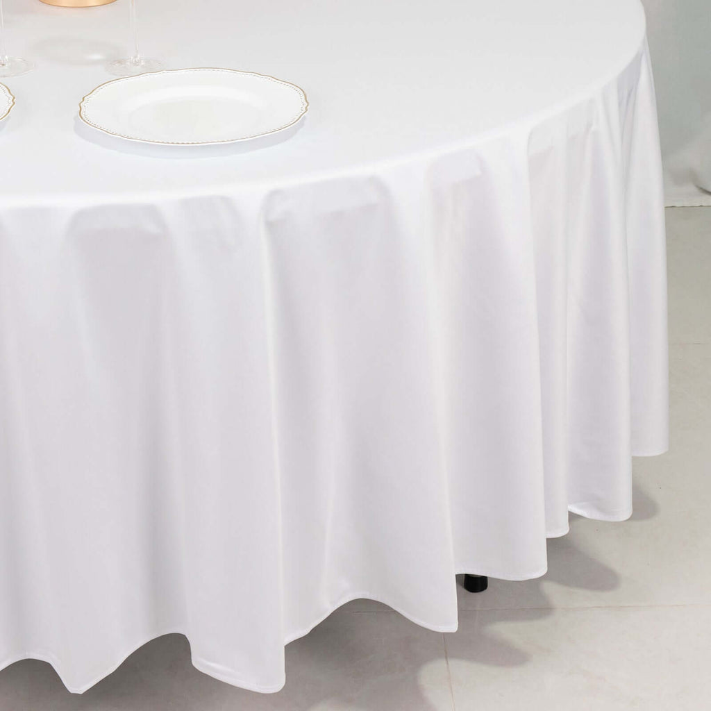 Scuba Round 108" Tablecloth White - Wrinkle Free & Stain Resistant Table Cover for Exquisite Events - Bell Racket Store