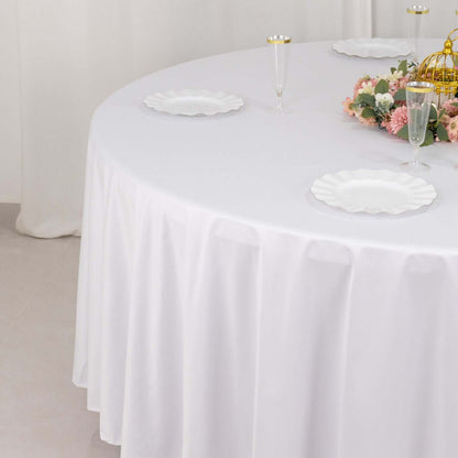 Scuba Round 108" Tablecloth White - Wrinkle Free & Stain Resistant Table Cover for Exquisite Events - Bell Racket Store