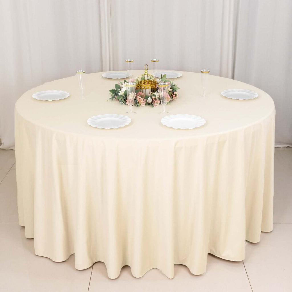 Scuba Round 120" Tablecloth Beige - Wrinkle Free & Stain Resistant Seamless Table Cover - Bell Racket Store