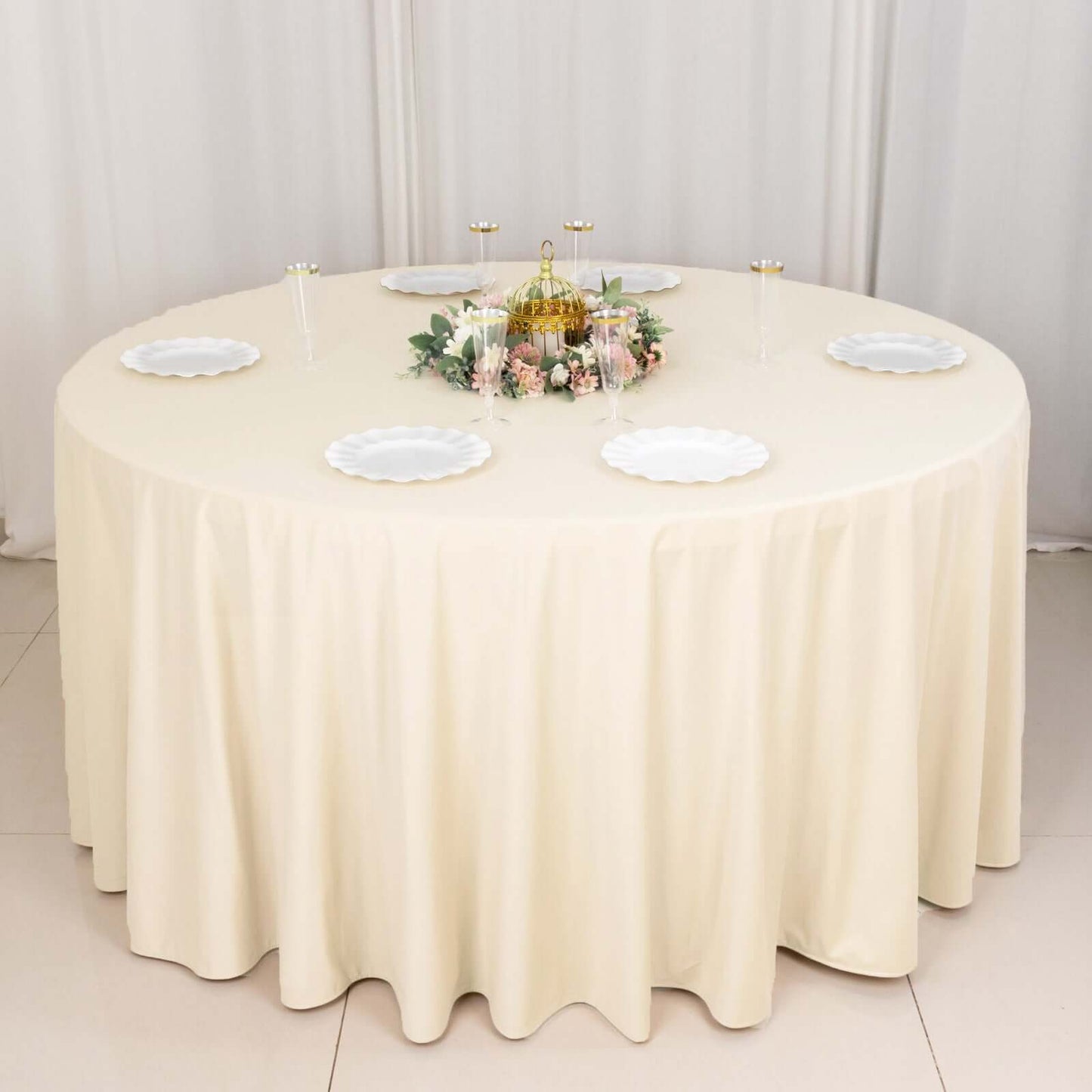 Scuba Round 120" Tablecloth Beige - Wrinkle Free & Stain Resistant Seamless Table Cover - Bell Racket Store