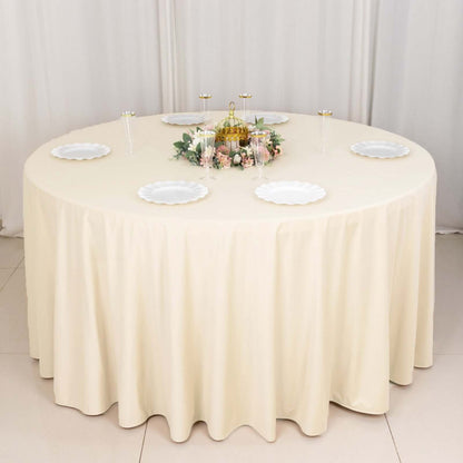 Scuba Round 120" Tablecloth Beige - Wrinkle Free & Stain Resistant Seamless Table Cover - Bell Racket Store