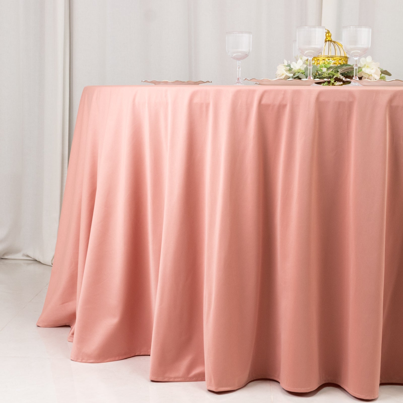 Scuba Round 120" Tablecloth Dusty Rose - Wrinkle Free & Stain Resistant Seamless Table Cover - Bell Racket Store