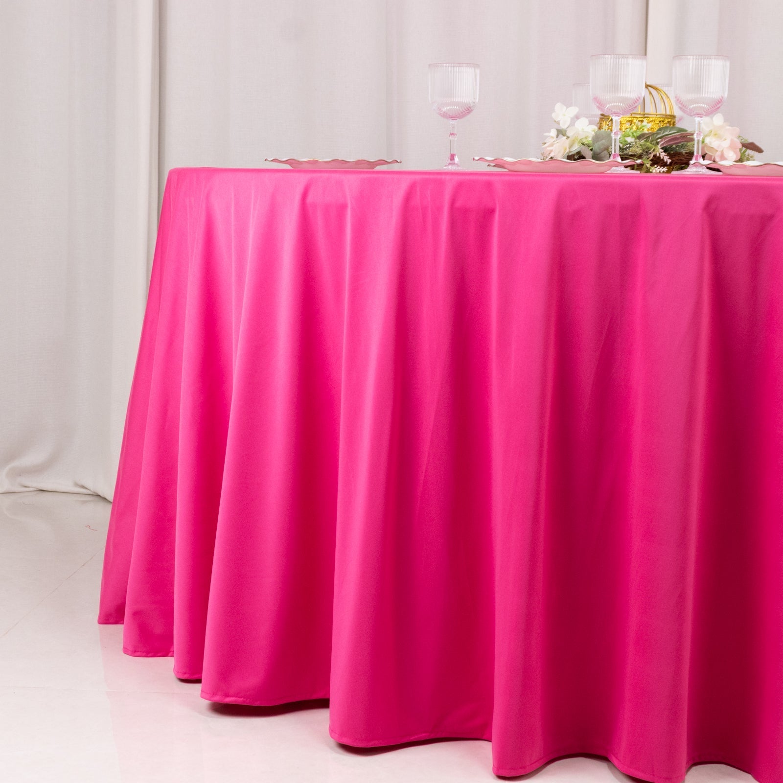 Scuba Round 120" Tablecloth Fuchsia - Wrinkle Free & Stain Resistant Seamless Table Cover - Bell Racket Store