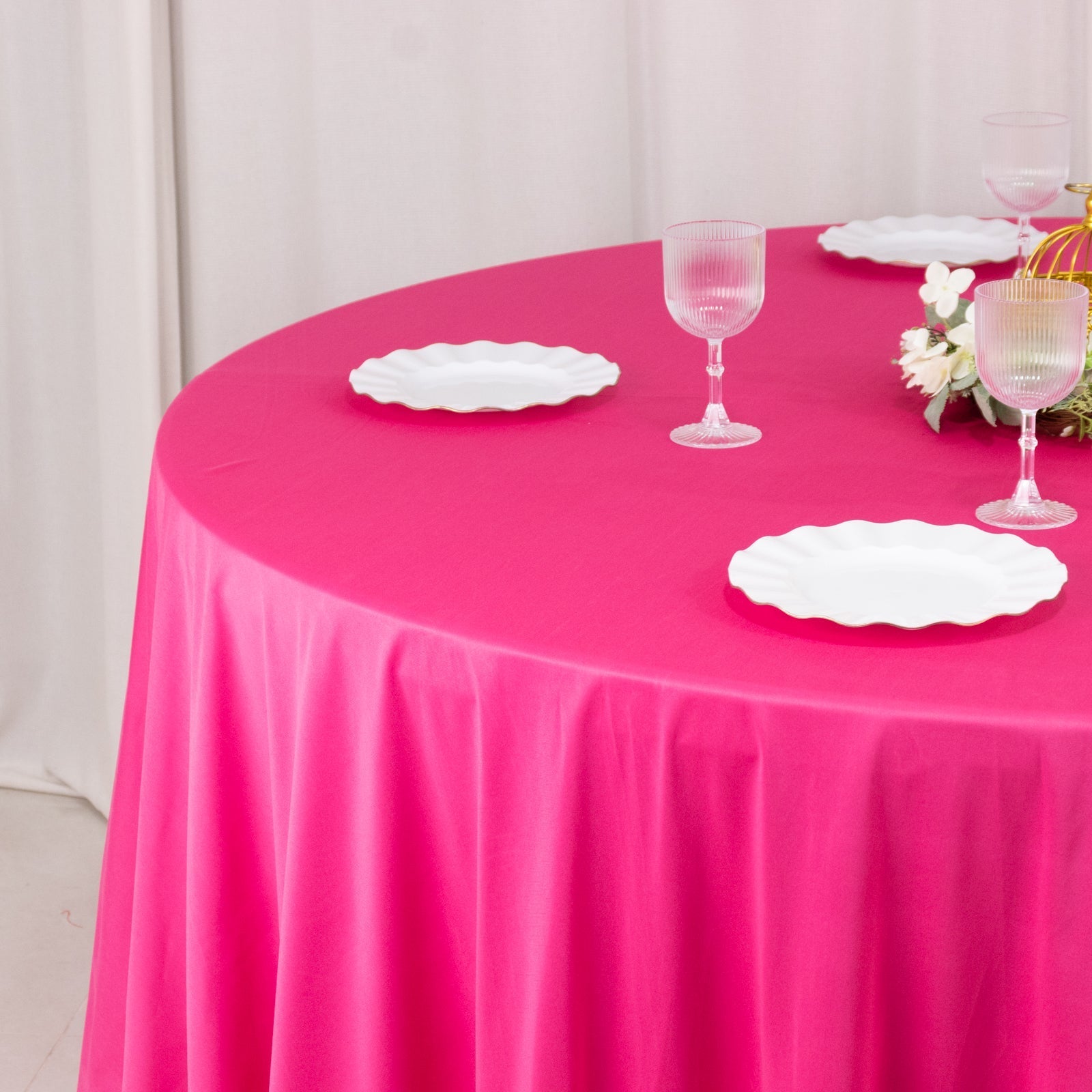 Scuba Round 120" Tablecloth Fuchsia - Wrinkle Free & Stain Resistant Seamless Table Cover - Bell Racket Store