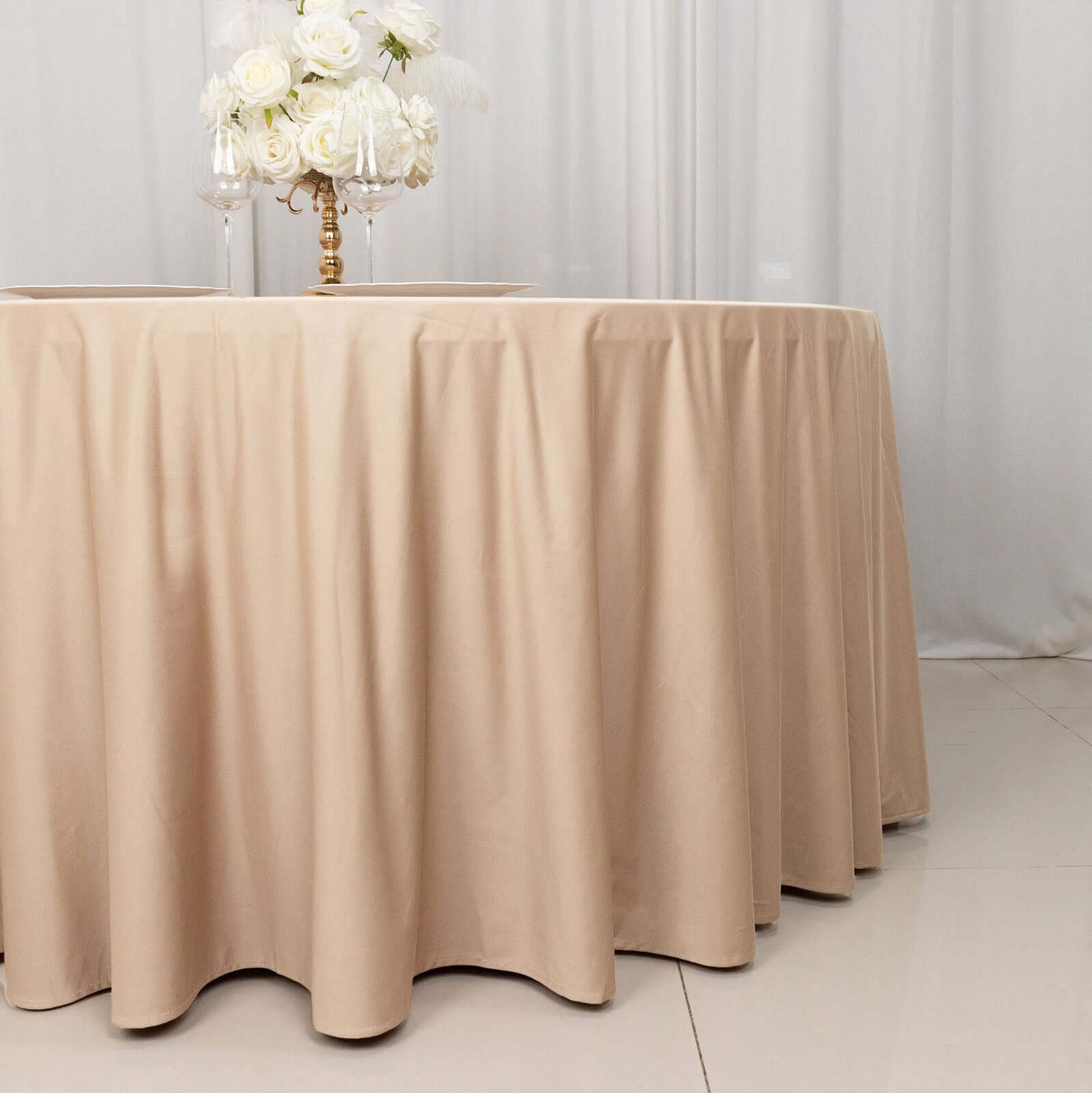 Scuba Round 120" Tablecloth Nude - Wrinkle Free & Stain Resistant Seamless Table Cover - Bell Racket Store