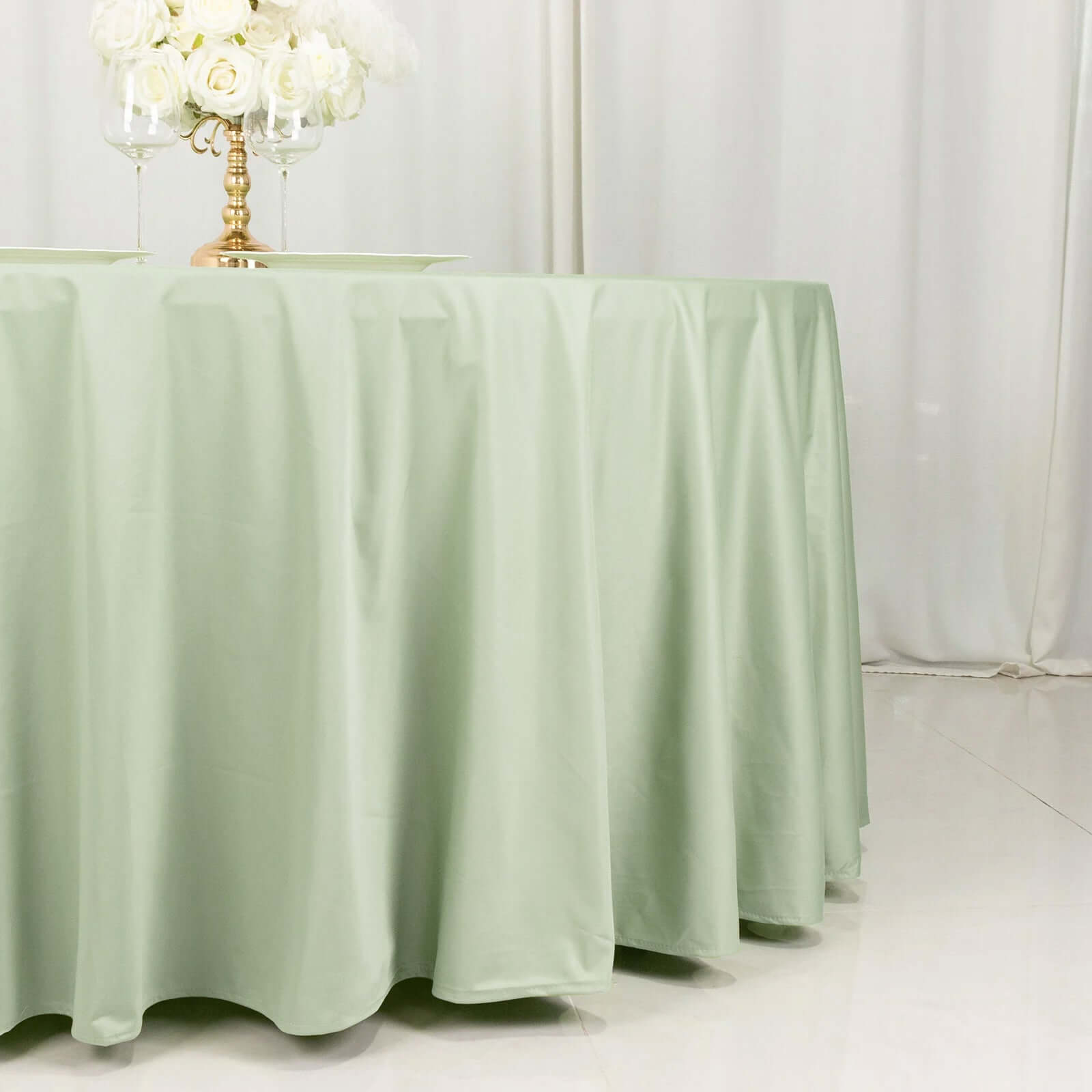 Scuba Round 120" Tablecloth Sage Green - Wrinkle Free & Stain Resistant Seamless Table Cover - Bell Racket Store