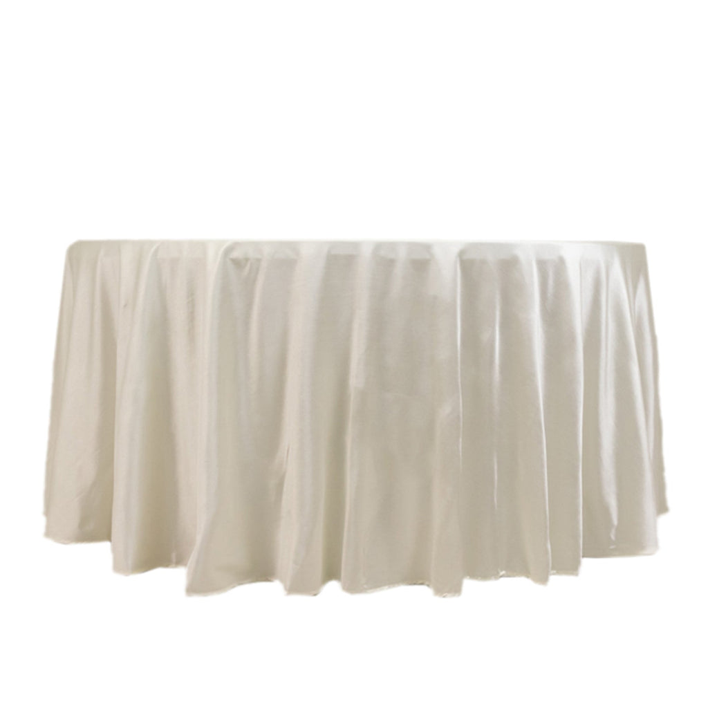 Scuba Round 120" Tablecloth Shimmering Pearl White - Wrinkle Free, Stain Resistant & Seamless Table Cover - Bell Racket Store