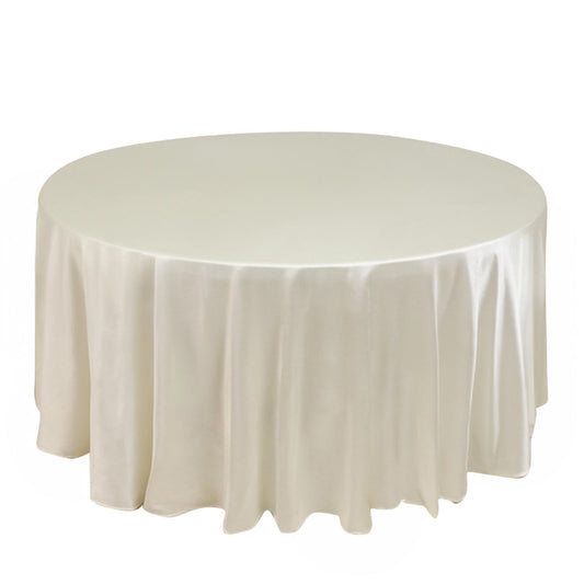 Scuba Round 120" Tablecloth Shimmering Pearl White - Wrinkle Free, Stain Resistant & Seamless Table Cover - Bell Racket Store