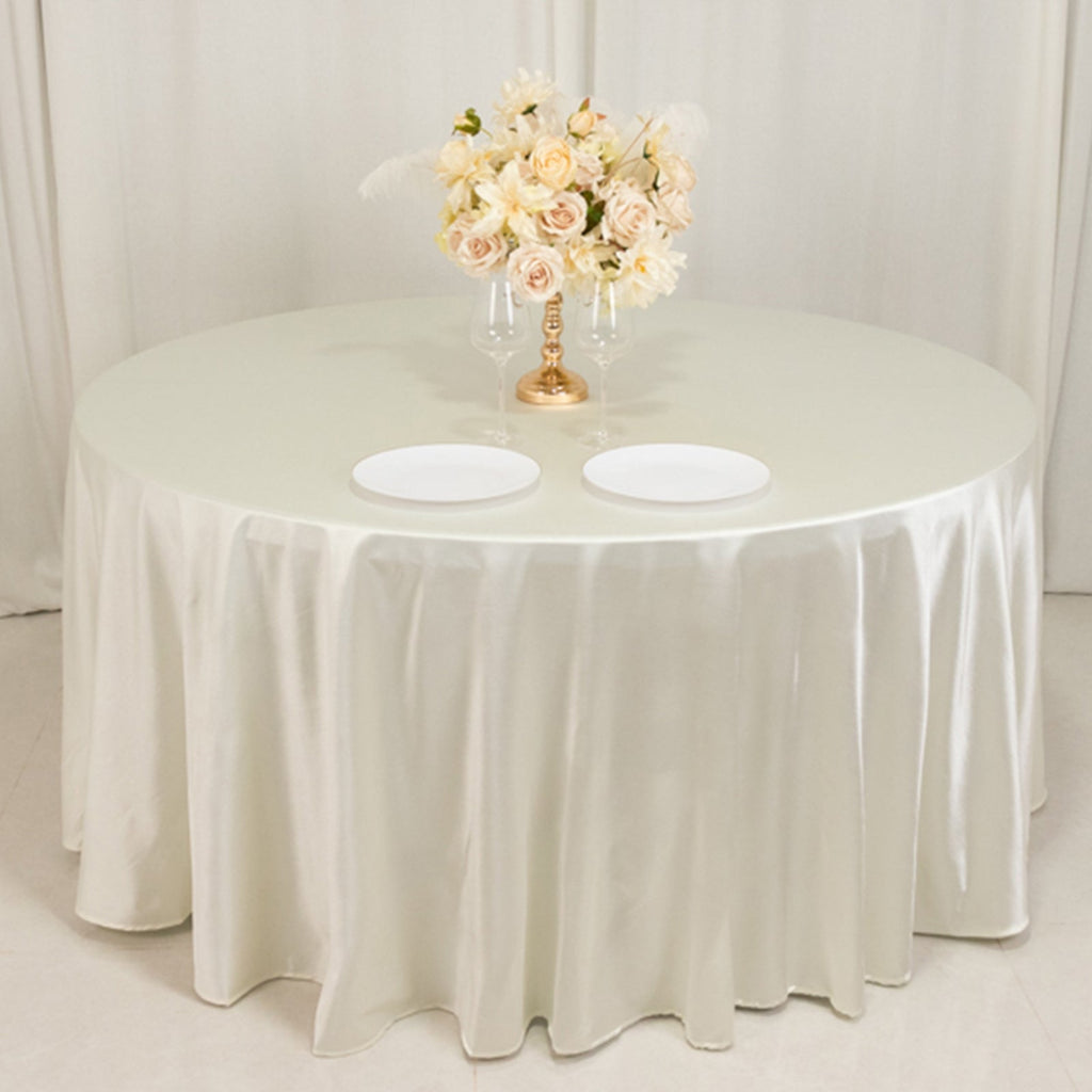 Scuba Round 120" Tablecloth Shimmering Pearl White - Wrinkle Free, Stain Resistant & Seamless Table Cover - Bell Racket Store
