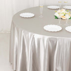 Scuba Round 120" Tablecloth Shimmering Silver - Wrinkle Free, Stain Resistant & Seamless Table Cover - Bell Racket Store