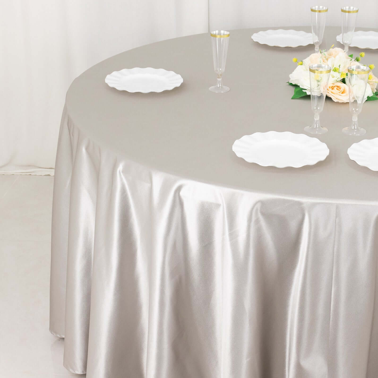 Scuba Round 120" Tablecloth Shimmering Silver - Wrinkle Free, Stain Resistant & Seamless Table Cover - Bell Racket Store