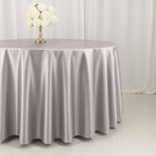 Scuba Round 120" Tablecloth Shimmering Silver - Wrinkle Free, Stain Resistant & Seamless Table Cover - Bell Racket Store