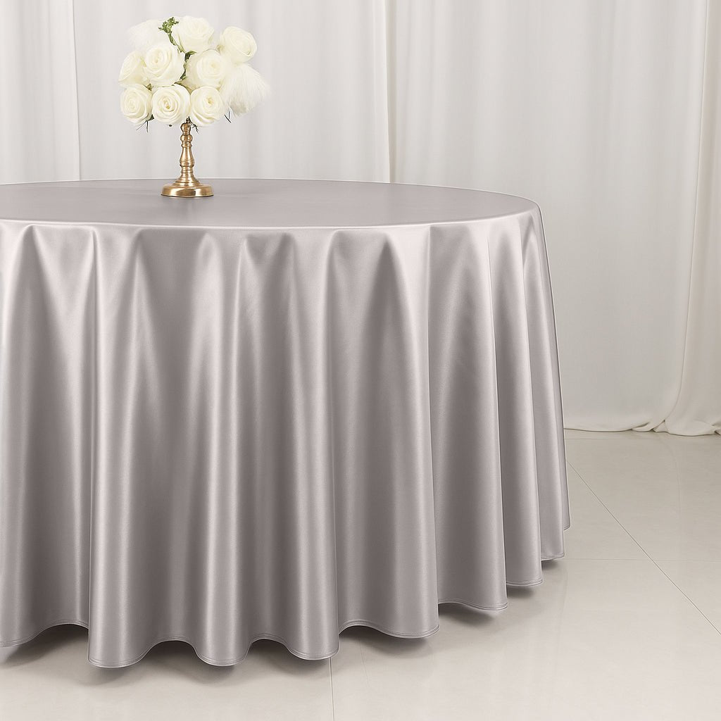 Scuba Round 120" Tablecloth Shimmering Silver - Wrinkle Free, Stain Resistant & Seamless Table Cover - Bell Racket Store