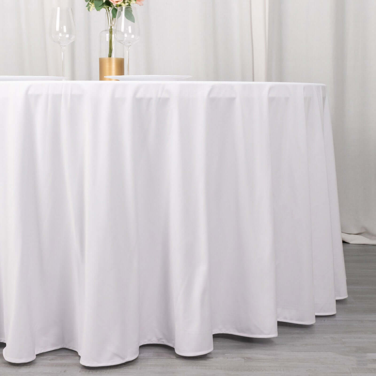 Scuba Round 120" Tablecloth White - Wrinkle Free & Stain Resistant Seamless Table Cover for Weddings & Events - Bell Racket Store