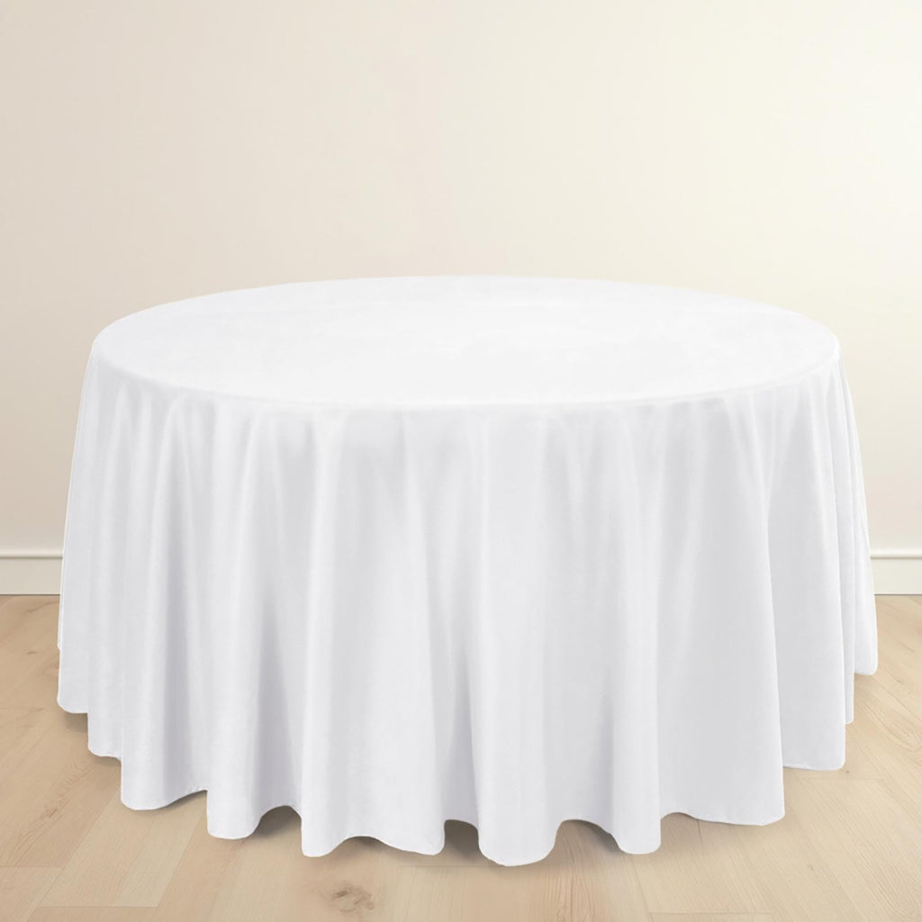 Scuba Round 120" Tablecloth White - Wrinkle Free & Stain Resistant Seamless Table Cover for Weddings & Events - Bell Racket Store