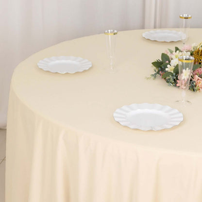 Scuba Round 132" Tablecloth Beige - Wrinkle Free & Stain Resistant Seamless Table Cover - Bell Racket Store