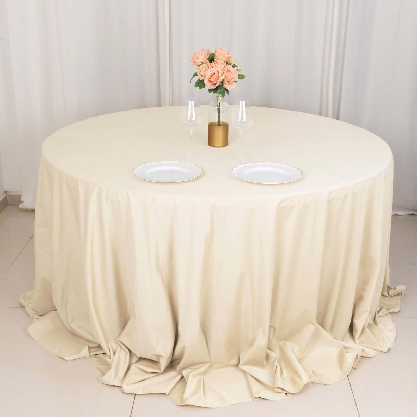 Scuba Round 132" Tablecloth Beige - Wrinkle Free & Stain Resistant Seamless Table Cover - Bell Racket Store