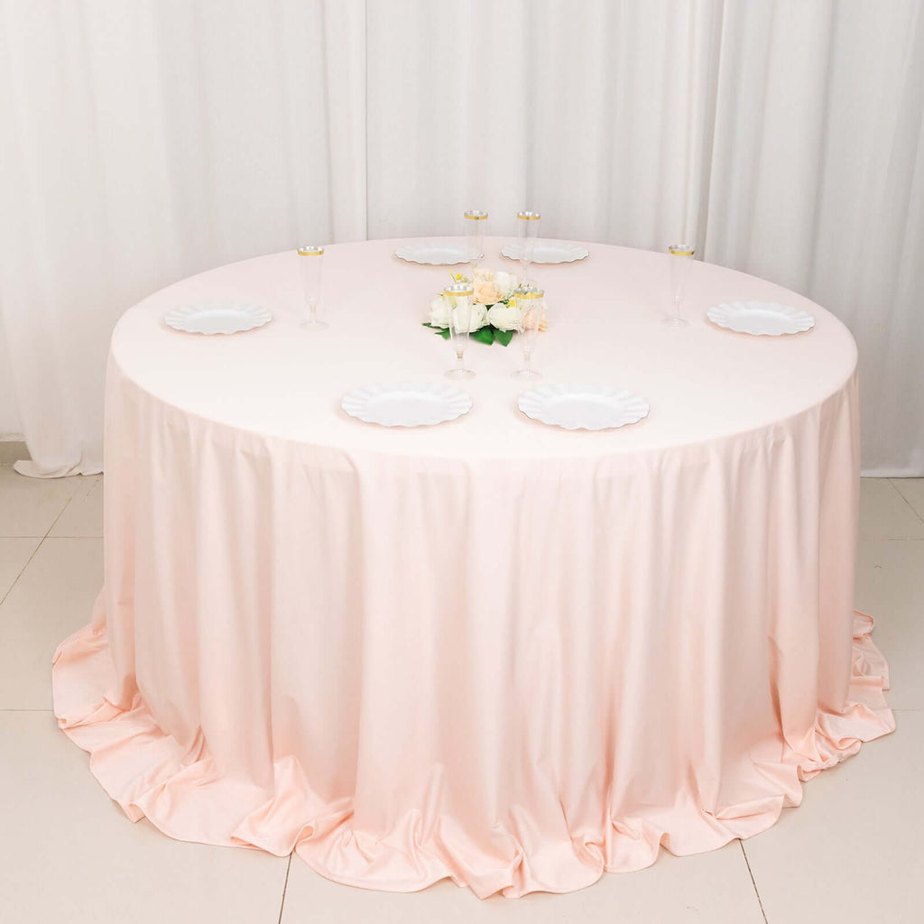 Scuba Round 132" Tablecloth Blush - Wrinkle Free & Stain Resistant Seamless Table Cover - Bell Racket Store