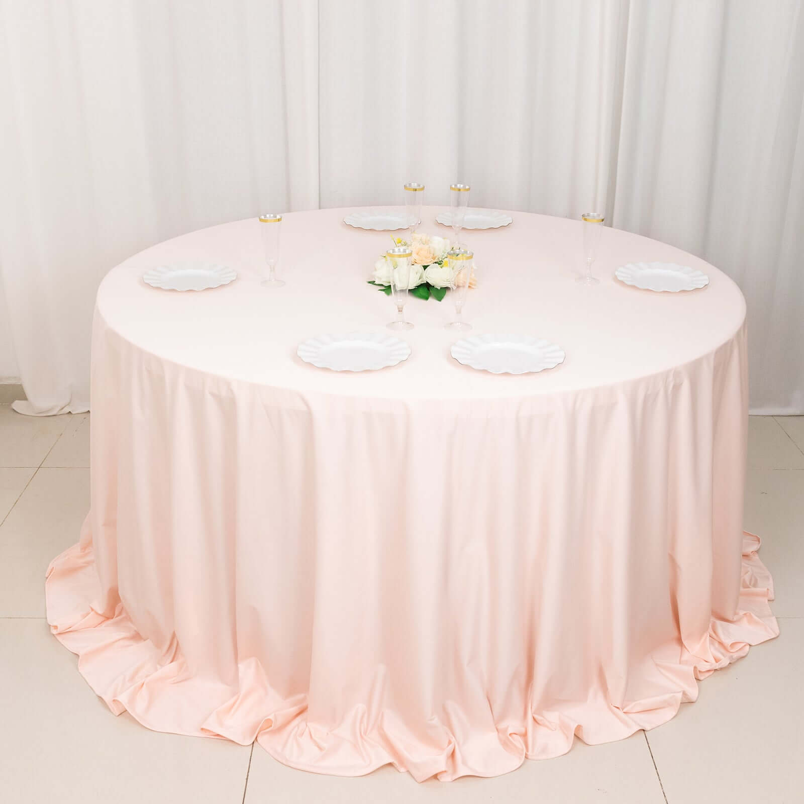 Scuba Round 132" Tablecloth Blush - Wrinkle Free & Stain Resistant Seamless Table Cover - Bell Racket Store