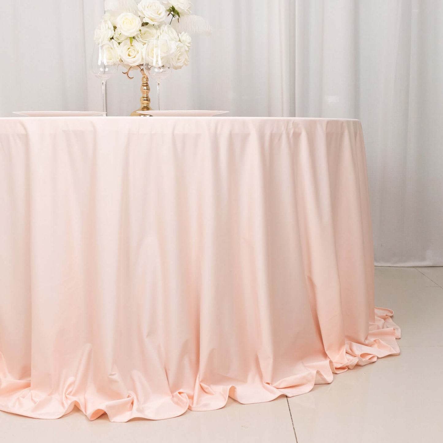 Scuba Round 132" Tablecloth Blush - Wrinkle Free & Stain Resistant Seamless Table Cover - Bell Racket Store