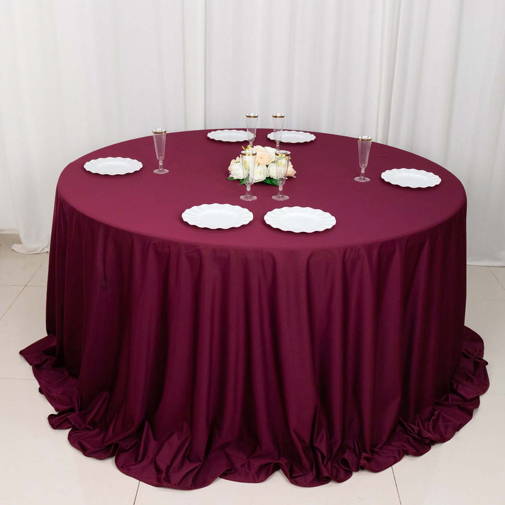 Scuba Round 132" Tablecloth Burgundy - Wrinkle Free & Stain Resistant Seamless Table Cover - Bell Racket Store