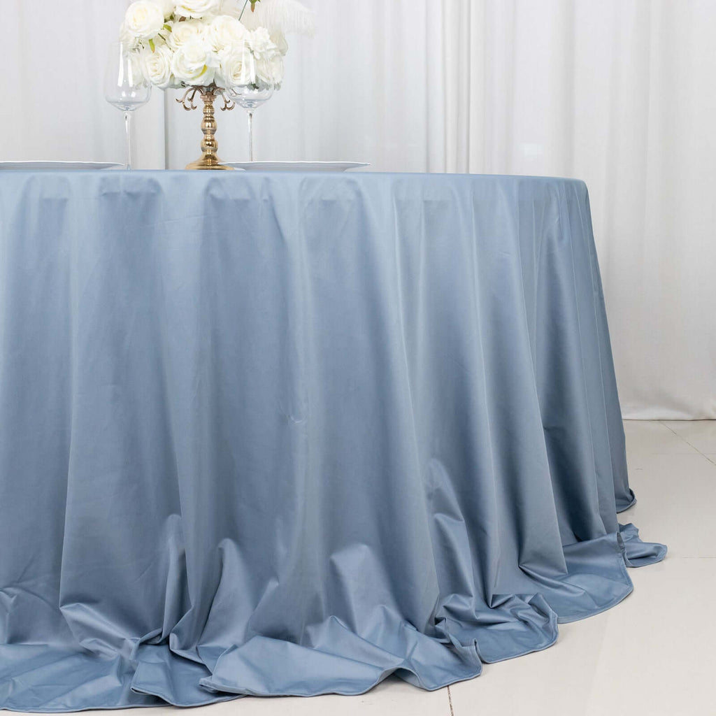Scuba Round 132" Tablecloth Dusty Blue - Wrinkle Free & Stain Resistant Seamless Table Cover - Bell Racket Store