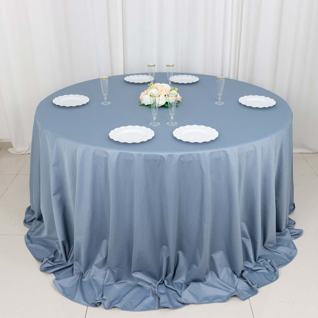Scuba Round 132" Tablecloth Dusty Blue - Wrinkle Free & Stain Resistant Seamless Table Cover - Bell Racket Store