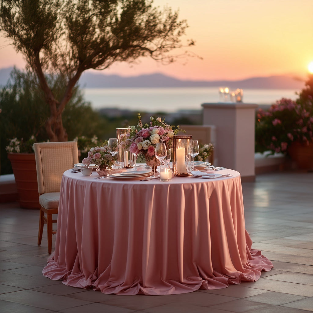 Scuba Round 132" Tablecloth Dusty Rose - Wrinkle Free & Stain Resistant Seamless Table Cover - Bell Racket Store