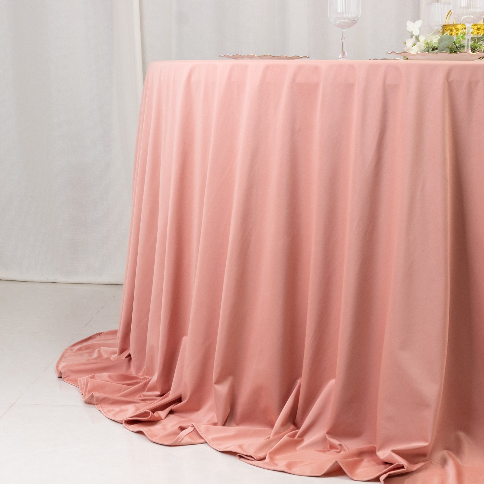 Scuba Round 132" Tablecloth Dusty Rose - Wrinkle Free & Stain Resistant Seamless Table Cover - Bell Racket Store