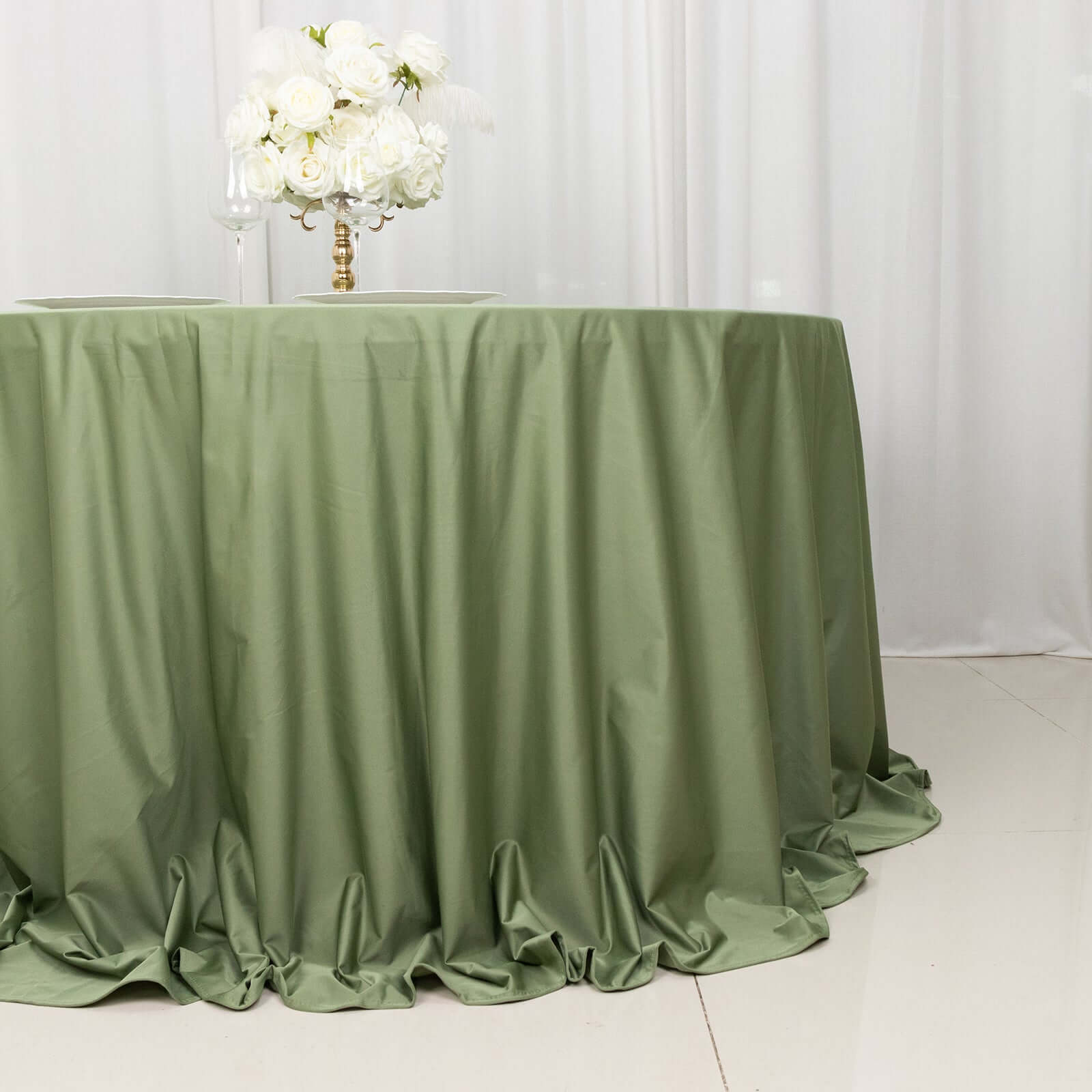 Scuba Round 132" Tablecloth Dusty Sage Green - Wrinkle Free & Stain Resistant Seamless Table Cover - Bell Racket Store
