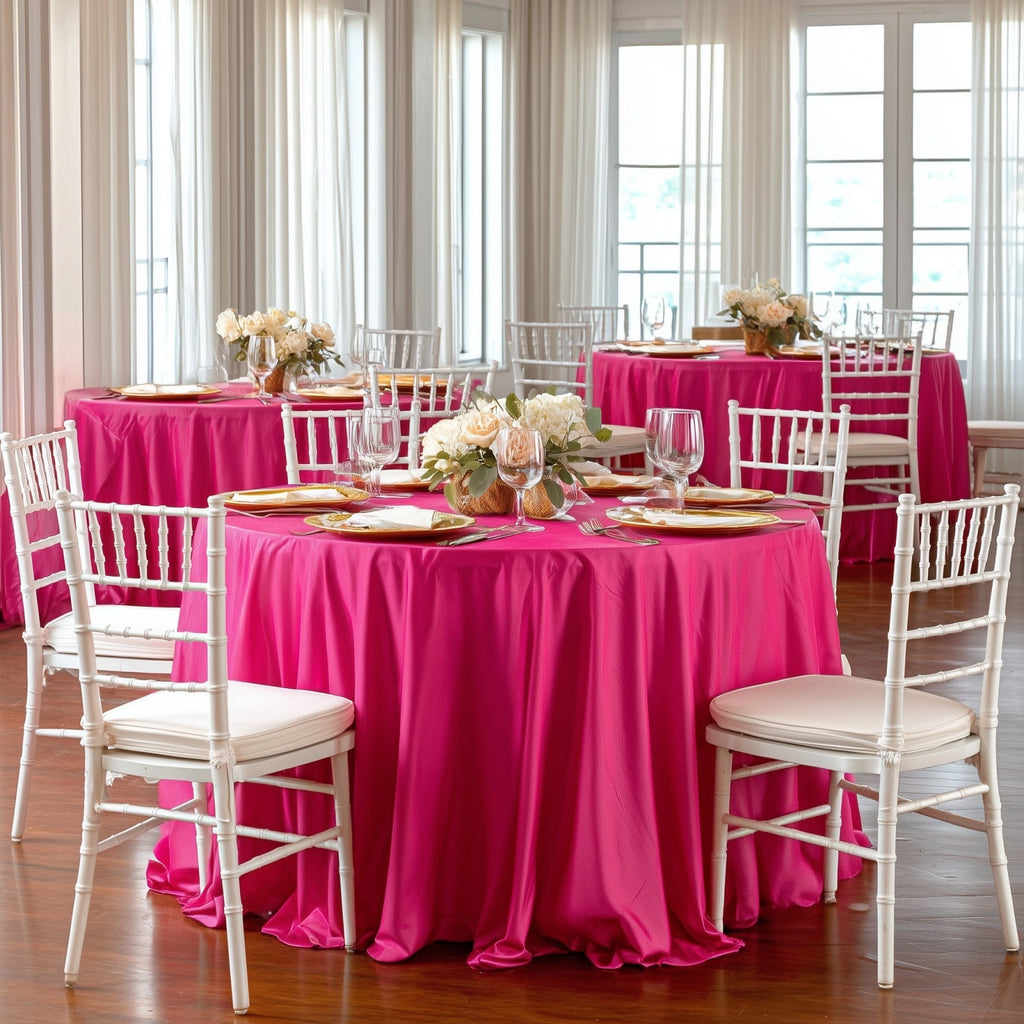Scuba Round 132" Tablecloth Fuchsia - Wrinkle Free & Stain Resistant Seamless Table Cover - Bell Racket Store