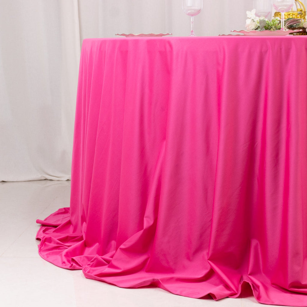 Scuba Round 132" Tablecloth Fuchsia - Wrinkle Free & Stain Resistant Seamless Table Cover - Bell Racket Store