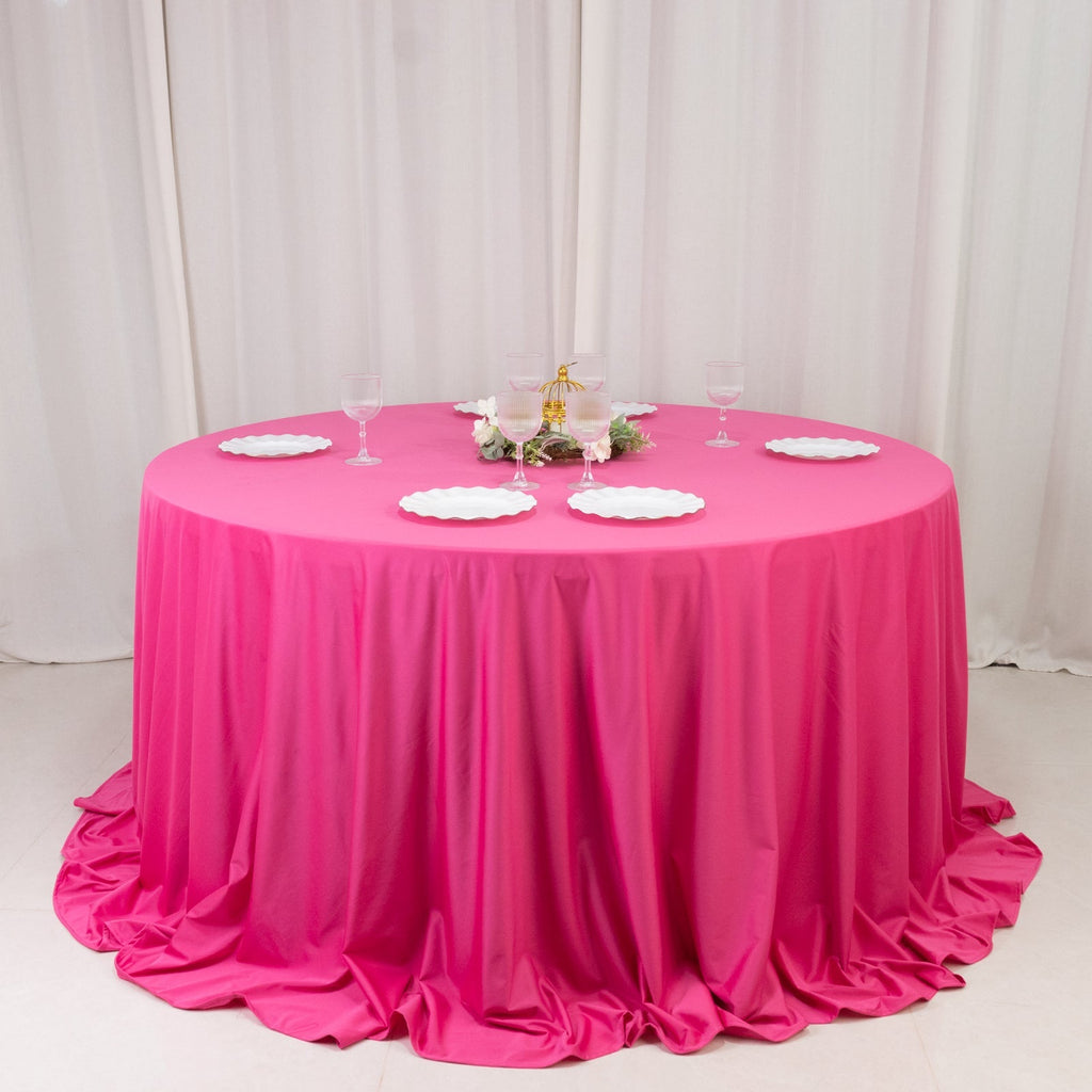 Scuba Round 132" Tablecloth Fuchsia - Wrinkle Free & Stain Resistant Seamless Table Cover - Bell Racket Store