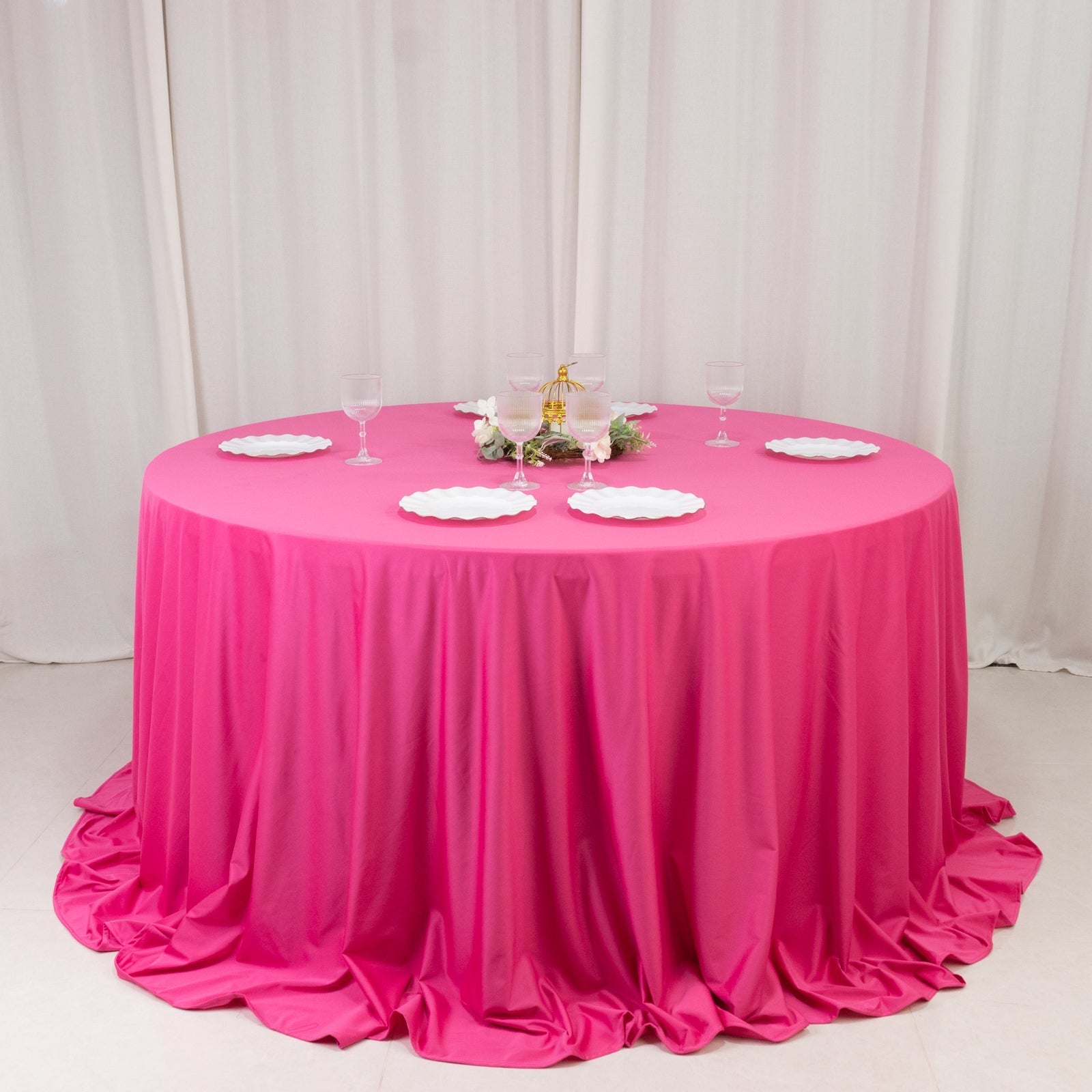 Scuba Round 132" Tablecloth Fuchsia - Wrinkle Free & Stain Resistant Seamless Table Cover - Bell Racket Store