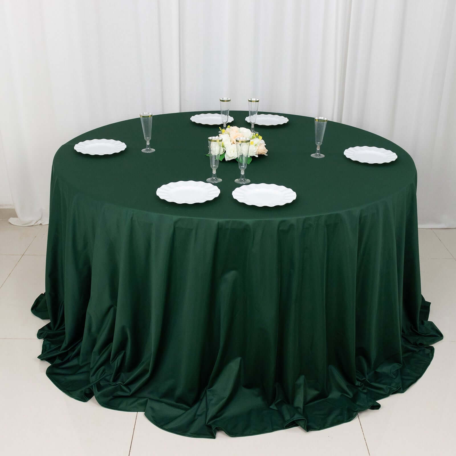 Scuba Round 132" Tablecloth Hunter Emerald Green - Wrinkle Free & Stain Resistant Seamless Table Cover - Bell Racket Store